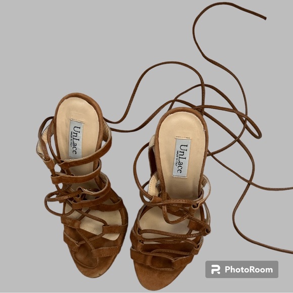 Unlace Bluma Suede Open Toe Dress Lace Up Heels Size IT 37 - Picture 4 of 7